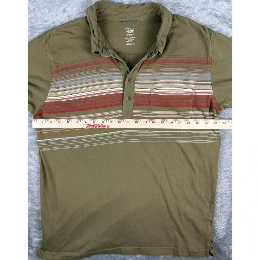 The North Face Polo Shirt Mens XL Green Striped Short Sleeve Cotton Casual